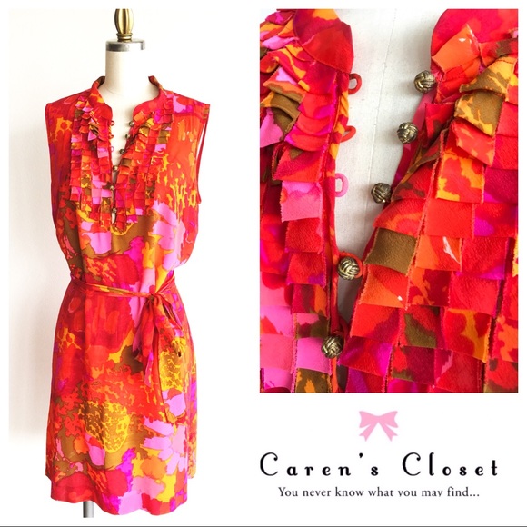 Anthropologie Dresses & Skirts - Anthropology Floral Print Ruffled Silk Dress